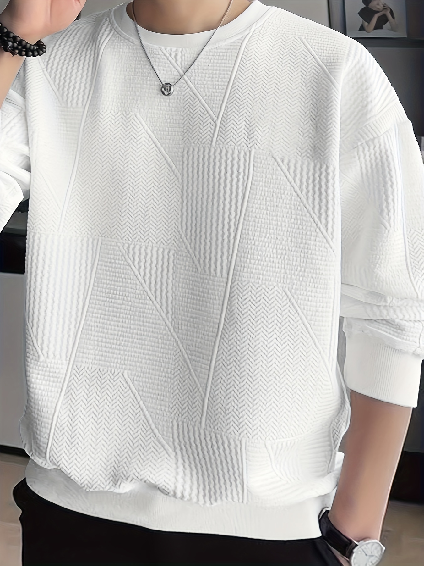 e65bdde08b7d447f8b074791fbb2cb32.jpg Men's Crew Neck Long Sleeve Sweatshirt, Casual Wear, Solid Pullover, Men's Clothing For Spring Fall Winter - Image 1