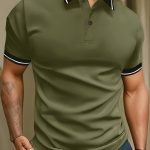 Men's Trendy Color Block Short Sleeve Button Up Lapel Shirt For Summer Daily, Perfect For Golf & Tennis Outdoor Sports, Stylish Collared Top - Image 7