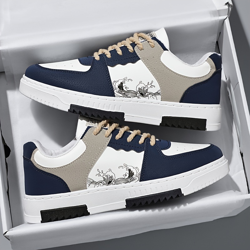 e74bab71-fee0-4773-8117-2e3605f0bf05.jpg Men's Trendy Platform Shoes Color Block With Spoondrift Pattern Lace Up Non Slip Durable Comfy For Outdoor Campus Walking Street Jogging Traveling All Seasons - Image 1