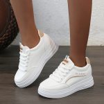 Women's Casual Sneakers, Fashion All-match White Shoes, Thick Sole Lace-up Skate Shoes - Image 7