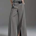 Solid Color Wide Leg Pants, Casual Split Hem Loose Suit Pants For Spring & Summer, Women's Clothing - Image 2
