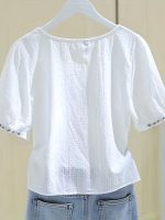 Floral Pattern Square Neck Blouse, Elegant Short Sleeve Blouse For Spring & Summer, Women's Clothing - Image 3