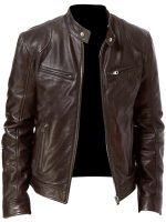 2026 Autumn And Winter New Zipper Cardigan Pocket PU Leather Small Stand Collar MotorcycleJacket Coat Men's Coat