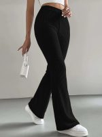 Solid High Waist Pants, Elegant Flare Leg Pants, Women's Clothing - Image 2