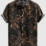 Men's Stylish Loose Cotton Blend Geometric Print Shirt, Casual Breathable Lapel Button Up Short Sleeve Shirt For Summer Outdoor Activities - Image 2