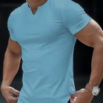 Solid Color Men's Comfy V-Neck Medium Stretch T-shirt, Men's Summer Clothes, Men's Outfits - Image 4