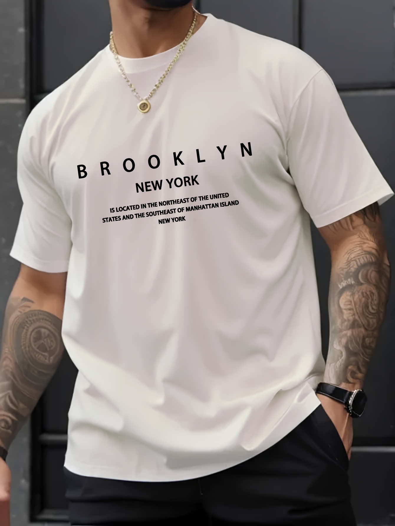 ebc2f3b5-5fe1-4189-b268-6017cbd02f79.jpg Brooklyn And New York Print Men's Creative Top, Casual Short Sleeve Crew Neck T-shirt, Men's Clothing For Summer Outdoor - Image 1