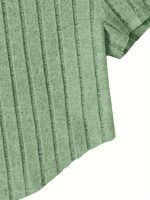 Solid Ribbed Crop T-Shirt, Casual Crew Neck Short Sleeve Top, Women's Clothing - Image 10