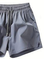 Men's Zipper Pockets Active Shorts, Casual Waist Drawstring Quick Drying Shorts, Running, Sports, Fitness Quarters - Image 9