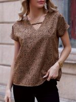 Dalmatian Print V Neck Blouse, Casual Short Sleeve Top For Spring & Summer, Women's Clothing - Image 8