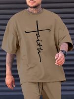 Faith Print Men's Casual Loose Short Sleeve Crew Neck T-shirt, Summer Outdoor Street