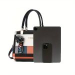 Colorblock Handbag For Women, Plaid Pattern Shoulder Bag, Casual Crossbody Purse With Pompom Charms - Image 10