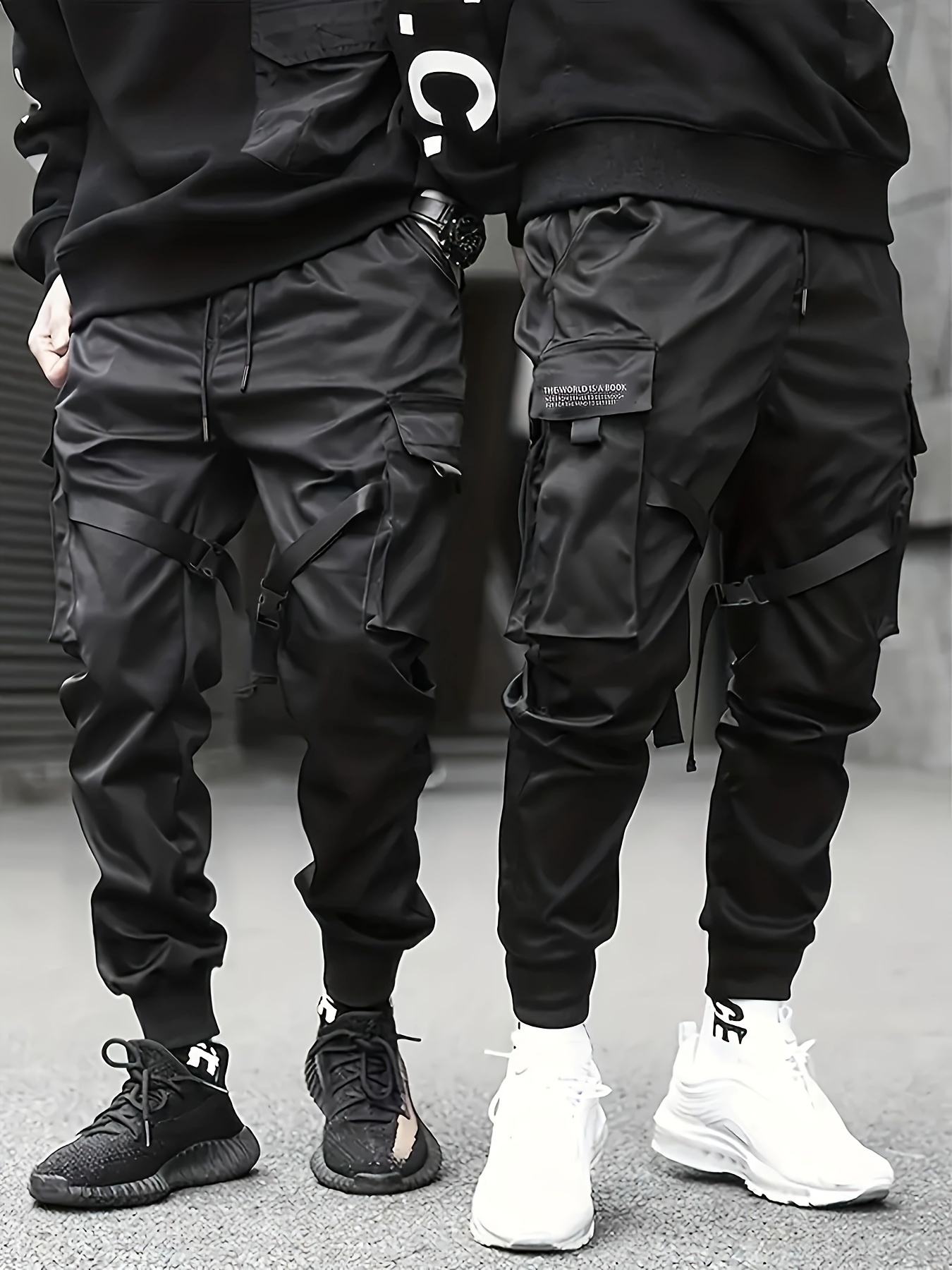 eccb3c2896edf0090fc34ed09e36e19b.jpg Trendy Solid Cargo Pants, Men's Multi Flap Pocket Trousers, Loose Casual Outdoor Pants, Men's Work Pants Outdoors techwear Hip Hop Style - Image 1