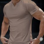 Solid Color Men's Comfy V-Neck Medium Stretch T-shirt, Men's Summer Clothes, Men's Outfits - Image 5