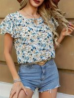 Floral Print Keyhole Blouse, Ruffle Layered Casual Blouse, Women's Clothing - Image 6