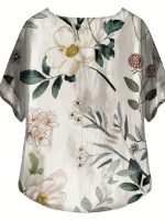 Floral Print Crew Neck T-Shirt, Casual Short Sleeve T-Shirt For Spring & Summer, Women's Clothing - Image 3