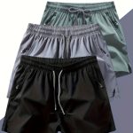 Men's Three-piece Set Of Solid Color Shorts With Drawstring And Pockets, Casual And Comfy Shorts For Summer Fitness And Outdoors Activities - Image 2