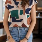 Graphic Print Crew Neck Blouse, Casual Short Sleeve Blouse For Spring & Summer, Women's Clothing - Image 4