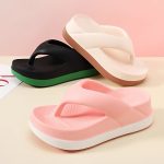 Women's Contrast Color Flip Flops, Soft Sole Platform Slip On EVA Vacation Slides, Non-slip Beach Slides - Image 9