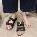 Women's Solid Color Casual Sandals, Platform Slip On Double Adjustable Buckle Beach Slides, Casual Seaside Daily Footwear - Image 2
