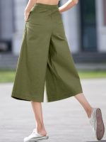 Solid Color Wide Leg Capris Pants, Casual Loose Pants For Spring & Summer, Women's Clothing - Image 5