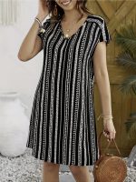 Allover Print V-neck Dress, Vacation Short Sleeve Dress For Summer & Spring, Women's Clothing - Image 5