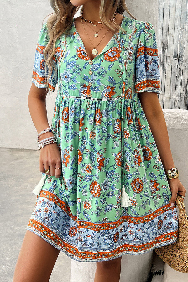 f2_dede1b1f-fb08-47d1-a729-299f27c47f14.jpg Floral Print V Neck Short Sleeve Mini Dress - Image 1