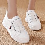 Women's Platform Sneakers, Casual Lace Up Outdoor Shoes, Comfortable Side Zipper Design Low Top Shoes - Image 4