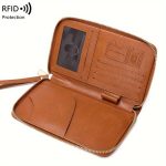 Solid Color RFID Portable Passport Holder, Multi Functional Airplane Ticket Clip, Travel Credit Card Wallet With Zipper And Wrist Strap - Image 14