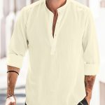 Classic Design Cotton Boat Neck Henley Shirt, Men's Casual Fit Vintage Style Long Sleeve Top For Spring Fall - Image 5