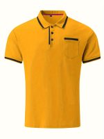 Breathable Regular Fit Men's Chic Contrast Binding Short Sleeve Golf Shirt With Chest Pocket For Summer, Men's Clothing - Image 12