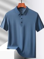 Men's Solid Seamless Short Sleeve Button Up Lapel Shirt, Lightweight Business Casual Style, Breathable Short Sleeve Top, Solid Color Classic Collar Summer Golf Shirts