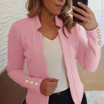 Solid Open Front Blazer, Casual Long Sleeve Button Blazer For Office & Work, Women's Clothing - Image 15