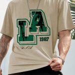 Men's Los Angeles Print Short Sleeve T-Shirts, Comfy Casual Elastic Crew Neck Tops, Men's Clothing - Image 6