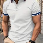 Breathable Contrast Binding Men's Casual Short Sleeve Lapel Golf Shirt For Summer, Men's Clothing - Image 3