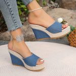 Women's Solid Color Casual Sandals, Platform Slip On Peep Toe Walking Slides, Comfort Wedge Beach Shoes - Image 4