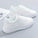 Women's Platform Skate Shoes, Versatile Height Increasing Lace Up Low Top Shoes, Outdoor Walking White Shoes - Image 2