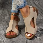 Women's Solid Color Wedge Heeled Sandals, Casual Open Toe Platform Shoes, Comfortable Ankle Strap Sandals - Image 12