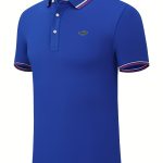 Breathable Embroidered Shirt, Men's Casual Crocodile Pattern Stripe Lapel Button Up Golf Shirt For Summer - Image 11