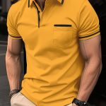 Breathable Regular Fit Men's Chic Contrast Binding Short Sleeve Golf Shirt With Chest Pocket For Summer, Men's Clothing - Image 6