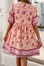 V Neck Floral Print Short Sleeve Mini Dress - Image 5