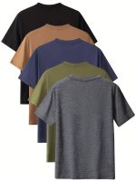 Men's Fashion 5pcs Sports T-shirt, Casual Stretch Round Neck Tee Shirt For Summer - Image 4