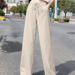 Minimalist Solid Drawstring Pants, Casual Long Length Elastic Waist Wide Leg Pants, Women's Clothing - Image 4