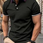 Breathable Contrast Binding Men's Casual Short Sleeve Lapel Golf Shirt For Summer, Men's Clothing - Image 11