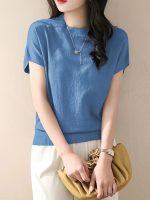 Solid Color Crew Neck Pullover Sweater, Casual Short Sleeve Ribbed Knitted Sweater For Every Day, Women's Clothing - Image 11