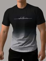 Gradient Style "Whatever" Pattern Print Men's Comfy Chic T-shirt, Graphic Tee Men's Summer Outdoor Clothes, Men's Clothing, Tops For Men, Gift For Men