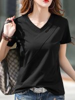 Solid Color V Neck T-Shirt, Casual Short Sleeve T-Shirt For Spring & Summer, Women's Clothing