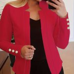 Solid Open Front Blazer, Casual Long Sleeve Button Blazer For Office & Work, Women's Clothing - Image 11