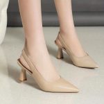 Women's Solid Color Shoes, Point Toe Ankle Strap Slingback Stiletto Heel Trendy Shoes, Elegant Dress Comfy Shoes - Image 2