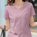 Solid Color V Neck T-Shirt, Casual Short Sleeve T-Shirt For Spring & Summer, Women's Clothing - Image 6